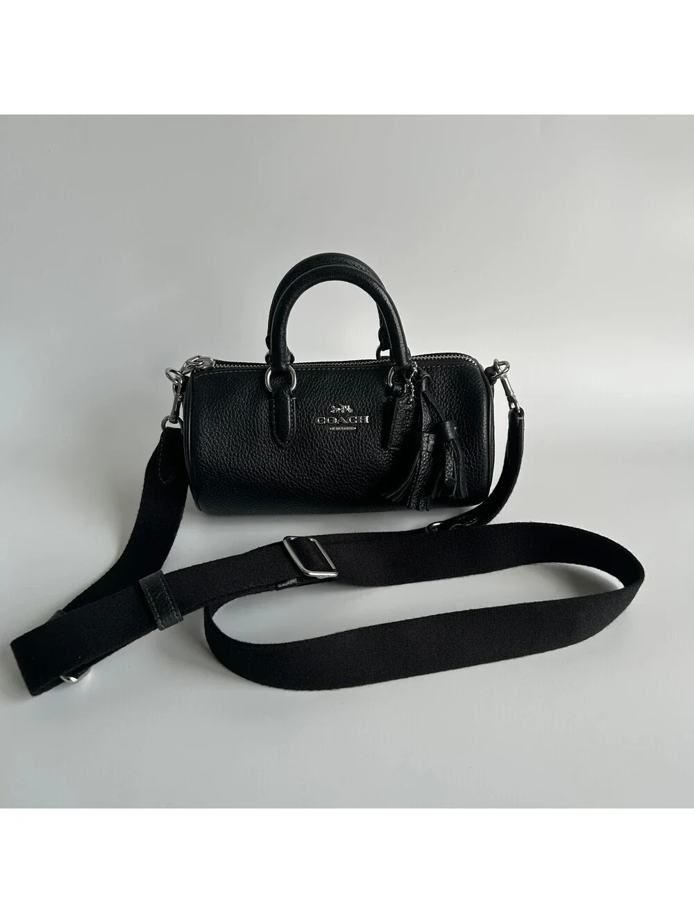 Coach Lacey Crossbody Black Refined Pebble Leather Barrel Satchel Bag CJ571